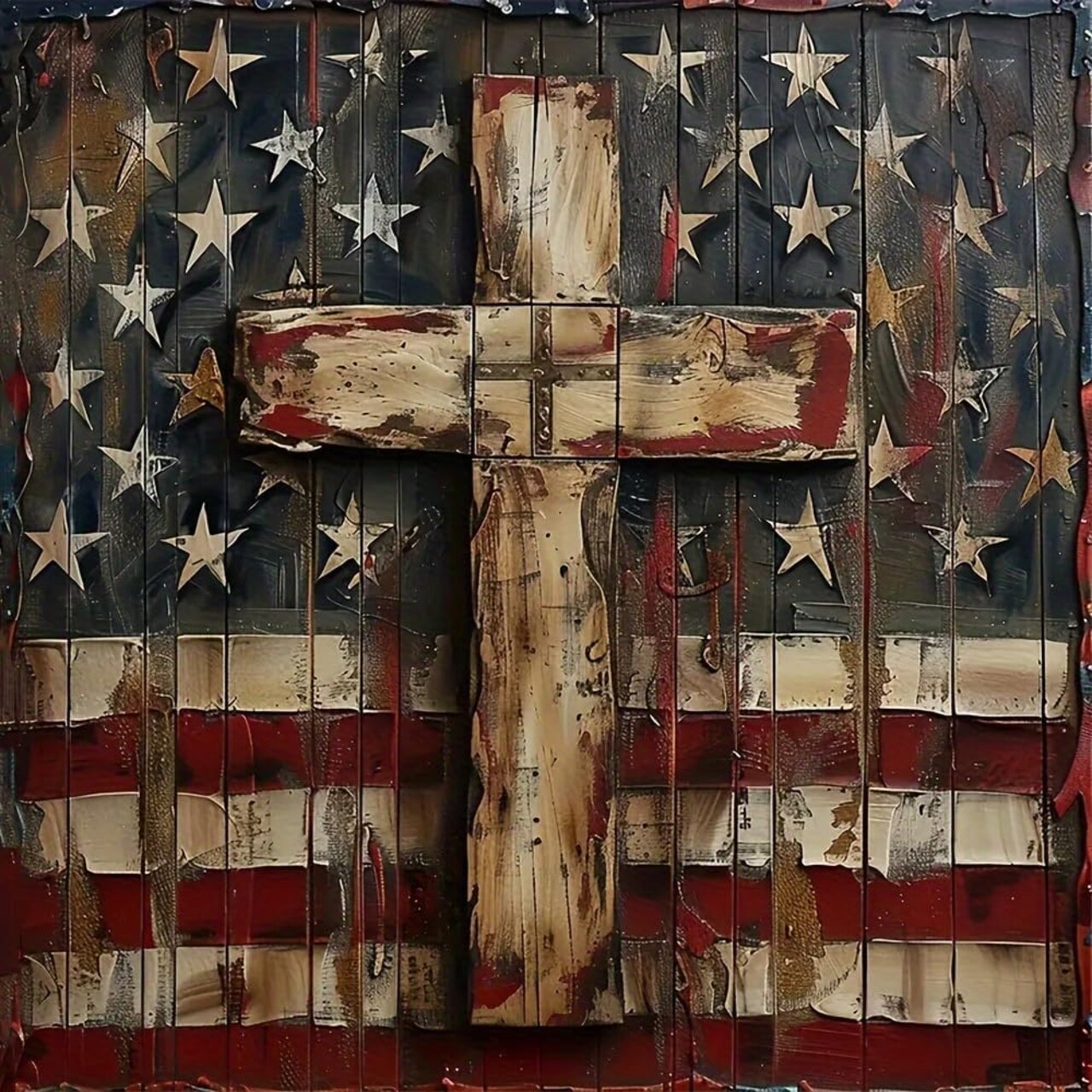 4th of July Diamond Art Painting Kits for Adults, Patriotic Cross 5D Diamond Painting Dots Art Kits for Adults Beginner, DIY Full Round Gem Crystal Art paint by Diamond, Home Wall Decor 12 x 12 In